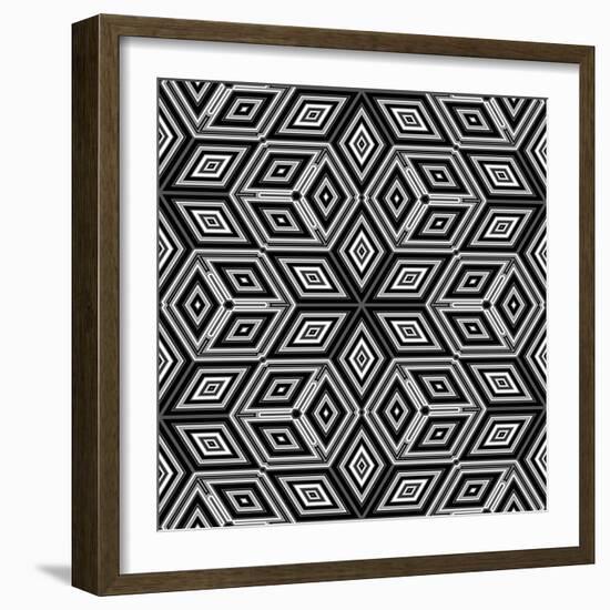 Black And White 3D Cubes Illustration - Escher Style-Kamira-Framed Art Print