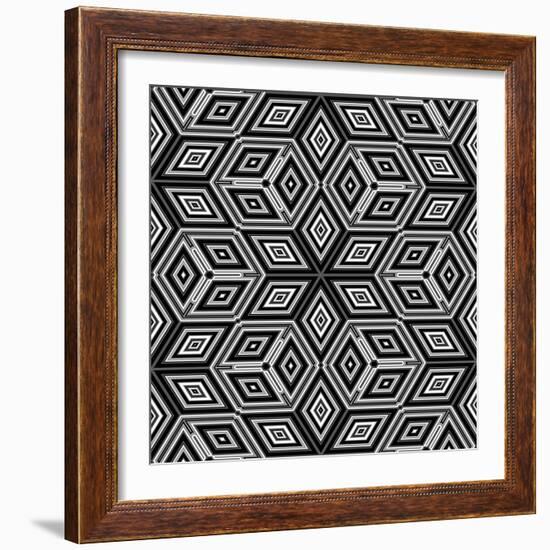 Black And White 3D Cubes Illustration - Escher Style-Kamira-Framed Art Print