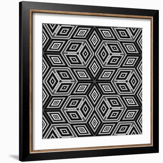 Black And White 3D Cubes Illustration - Escher Style-Kamira-Framed Art Print