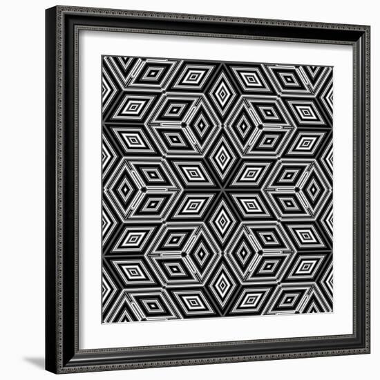 Black And White 3D Cubes Illustration - Escher Style-Kamira-Framed Art Print