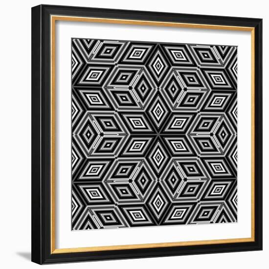 Black And White 3D Cubes Illustration - Escher Style-Kamira-Framed Art Print