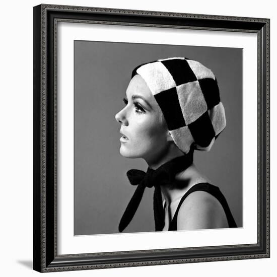 Black and White Checked Bonnet, 1960s-John French-Framed Premium Giclee Print