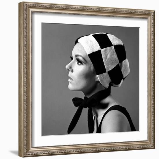 Black and White Checked Bonnet, 1960s-John French-Framed Giclee Print