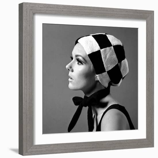 Black and White Checked Bonnet, 1960s-John French-Framed Giclee Print