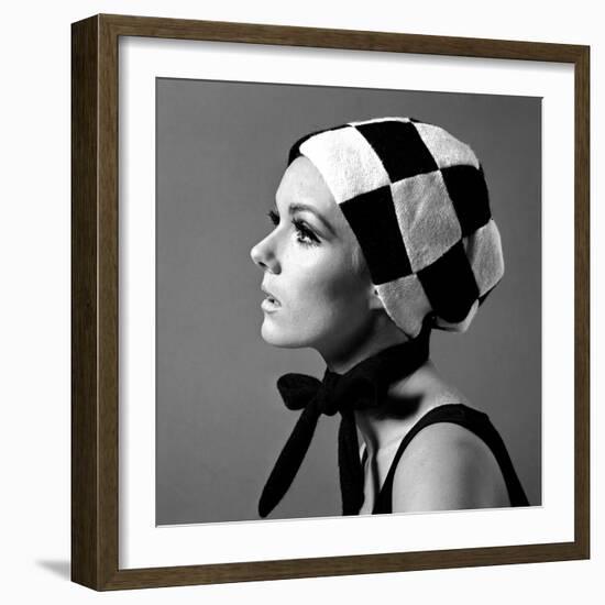 Black and White Checked Bonnet, 1960s-John French-Framed Giclee Print