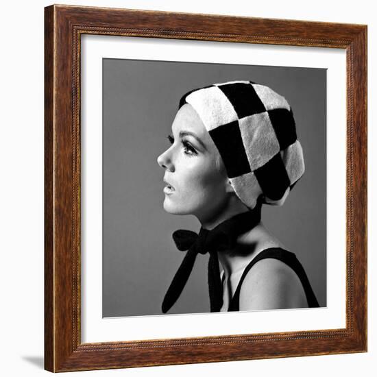 Black and White Checked Bonnet, 1960s-John French-Framed Giclee Print