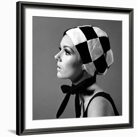 Black and White Checked Bonnet, 1960s-John French-Framed Giclee Print