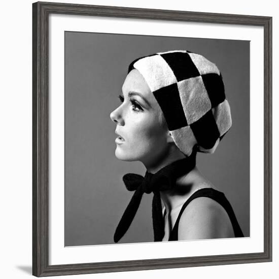 Black and White Checked Bonnet, 1960s-John French-Framed Giclee Print