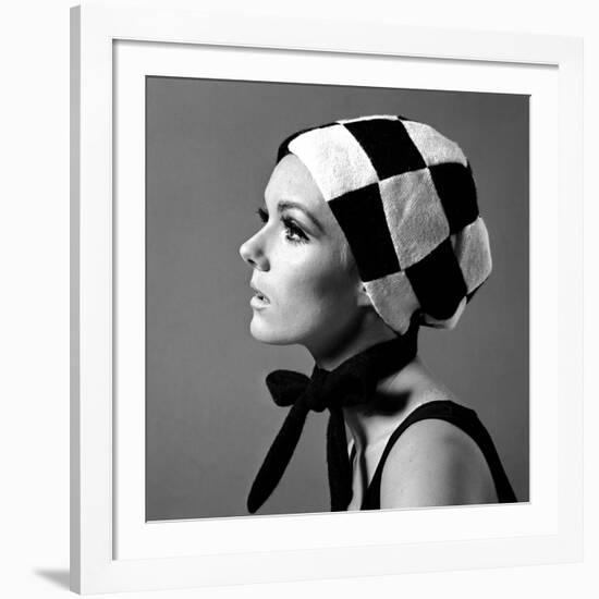 Black and White Checked Bonnet, 1960s-John French-Framed Giclee Print