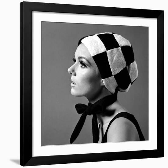 Black and White Checked Bonnet, 1960s-John French-Framed Giclee Print