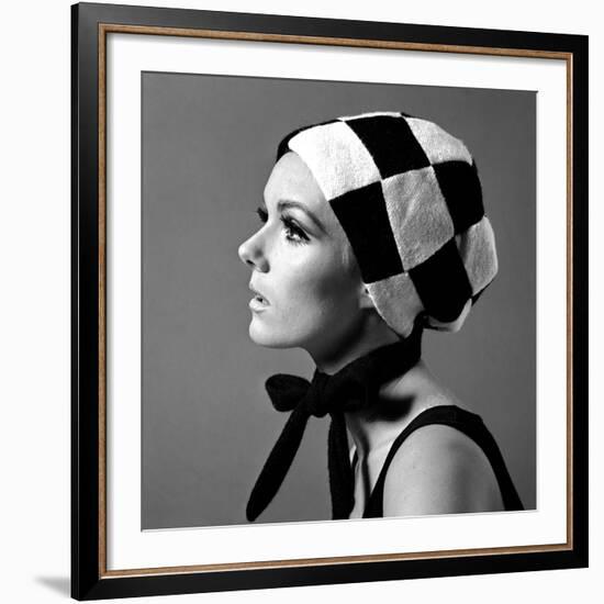 Black and White Checked Bonnet, 1960s-John French-Framed Giclee Print