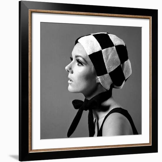 Black and White Checked Bonnet, 1960s-John French-Framed Giclee Print