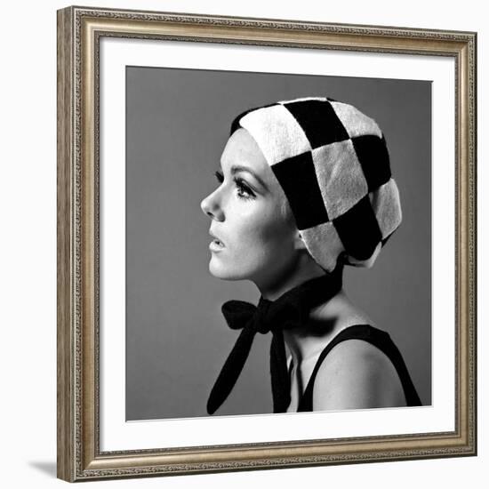 Black and White Checked Bonnet, 1960s-John French-Framed Giclee Print