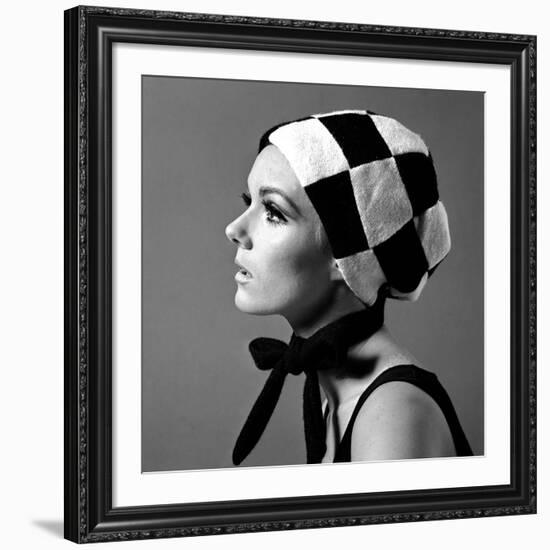 Black and White Checked Bonnet, 1960s-John French-Framed Giclee Print