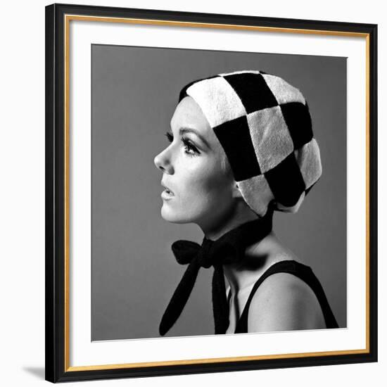 Black and White Checked Bonnet, 1960s-John French-Framed Giclee Print