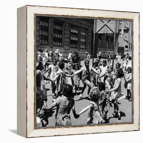 Black and White Children Playing in School Playground-Peter Stackpole-Framed Premier Image Canvas