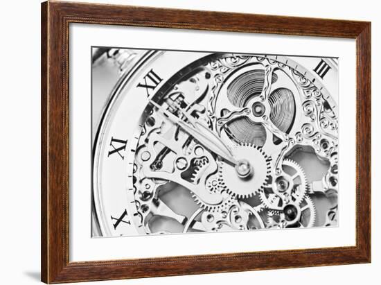 Black and White close View of Watch Mechanism-ThomasLENNE-Framed Photographic Print
