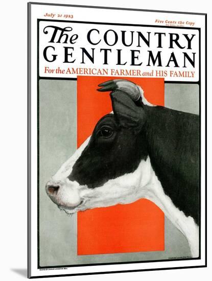 "Black and White Cow in Profile," Country Gentleman Cover, July 21, 1923-Charles Bull-Mounted Giclee Print