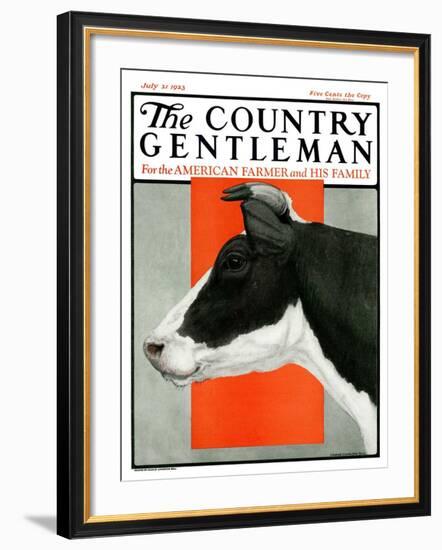 "Black and White Cow in Profile," Country Gentleman Cover, July 21, 1923-Charles Bull-Framed Giclee Print