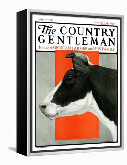 "Black and White Cow in Profile," Country Gentleman Cover, July 21, 1923-Charles Bull-Framed Premier Image Canvas