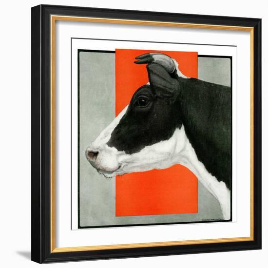 "Black and White Cow in Profile,"July 21, 1923-Charles Bull-Framed Giclee Print