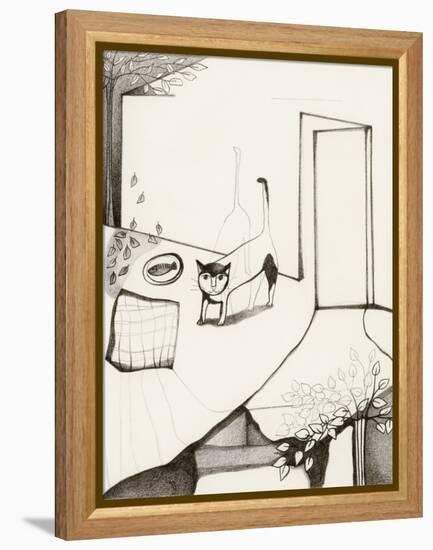 Black and White Drawing of Cat-Marie Bertrand-Framed Premier Image Canvas