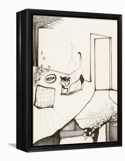 Black and White Drawing of Cat-Marie Bertrand-Framed Premier Image Canvas