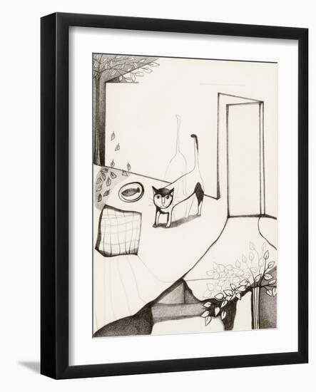 Black and White Drawing of Cat-Marie Bertrand-Framed Giclee Print