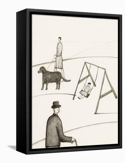 Black and White Drawing of People Taking Walk Outside-Marie Bertrand-Framed Premier Image Canvas