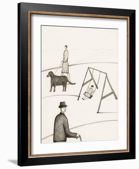 Black and White Drawing of People Taking Walk Outside-Marie Bertrand-Framed Giclee Print