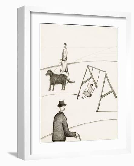 Black and White Drawing of People Taking Walk Outside-Marie Bertrand-Framed Giclee Print