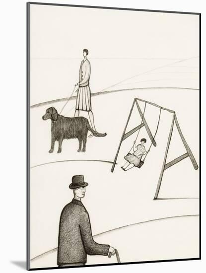 Black and White Drawing of People Taking Walk Outside-Marie Bertrand-Mounted Giclee Print