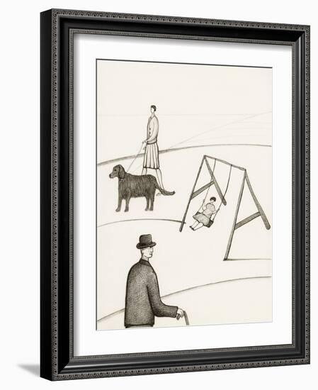 Black and White Drawing of People Taking Walk Outside-Marie Bertrand-Framed Giclee Print