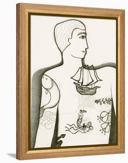 Black and White Drawing of Tattooed Man-Marie Bertrand-Framed Premier Image Canvas