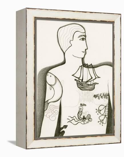 Black and White Drawing of Tattooed Man-Marie Bertrand-Framed Premier Image Canvas