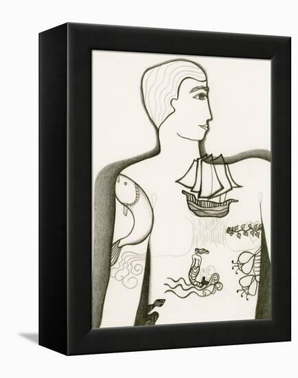 Black and White Drawing of Tattooed Man-Marie Bertrand-Framed Premier Image Canvas