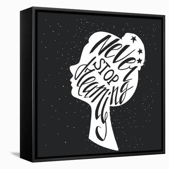 Black and White Hand Drawn Typography Poster Greeting Card or Print Invitation with Girls Head Sil-TashaNatasha-Framed Stretched Canvas