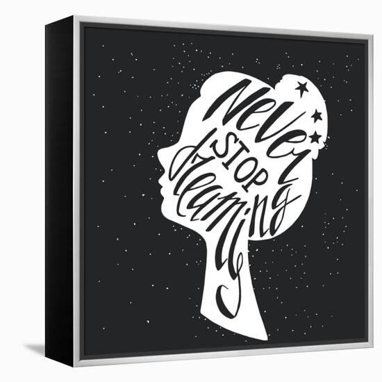 Black and White Hand Drawn Typography Poster Greeting Card or Print Invitation with Girls Head Sil-TashaNatasha-Framed Stretched Canvas