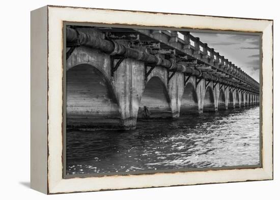 Black and White Horizontal Image of an Old Arch Bridge in Near Ramrod Key, Florida-James White-Framed Premier Image Canvas