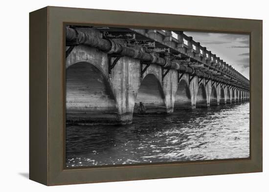 Black and White Horizontal Image of an Old Arch Bridge in Near Ramrod Key, Florida-James White-Framed Premier Image Canvas