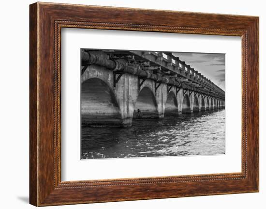 Black and White Horizontal Image of an Old Arch Bridge in Near Ramrod Key, Florida-James White-Framed Photographic Print