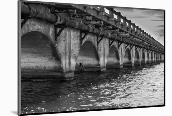 Black and White Horizontal Image of an Old Arch Bridge in Near Ramrod Key, Florida-James White-Mounted Photographic Print
