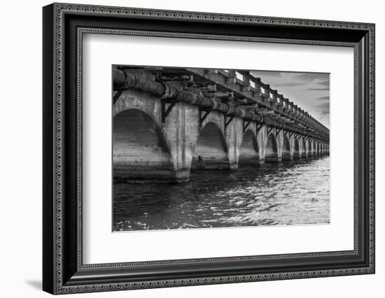 Black and White Horizontal Image of an Old Arch Bridge in Near Ramrod Key, Florida-James White-Framed Photographic Print