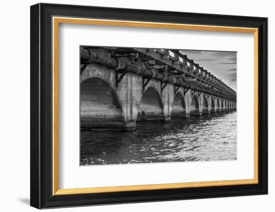 Black and White Horizontal Image of an Old Arch Bridge in Near Ramrod Key, Florida-James White-Framed Photographic Print