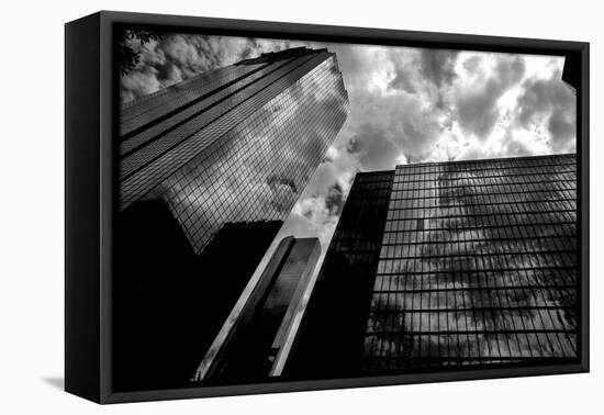 Black and White Houston Texas Downtown Mirror Buildings Detail-holbox-Framed Premier Image Canvas
