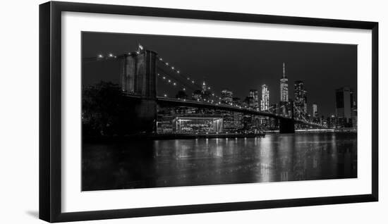 Black and white Manhattan skyline from Brooklyn Bridge park with reflection in the East River-David Chang-Framed Photographic Print