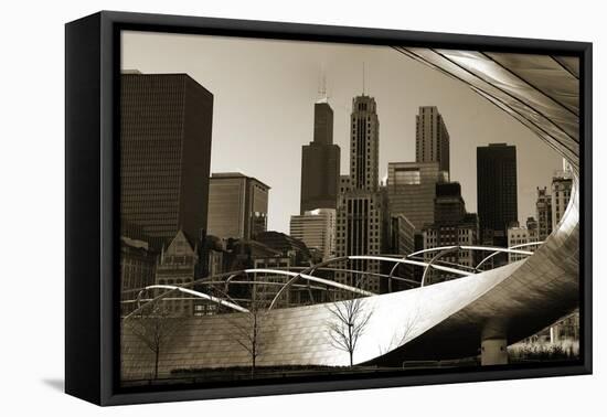Black And White Millennium Park Bridge-Patrick Warneka-Framed Premier Image Canvas
