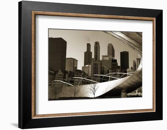 Black And White Millennium Park Bridge-Patrick Warneka-Framed Photographic Print