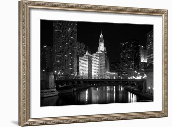 Black And White Of Chicago River-Patrick Warneka-Framed Premium Photographic Print