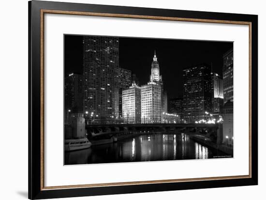 Black And White Of Chicago River-Patrick Warneka-Framed Premium Photographic Print